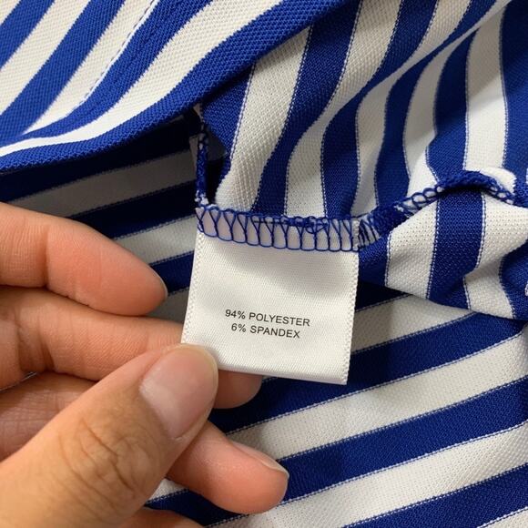 Peter Millar Polo Shirt Mens L Large Royal White Striped Golf The Final Final - Picture 6 of 10